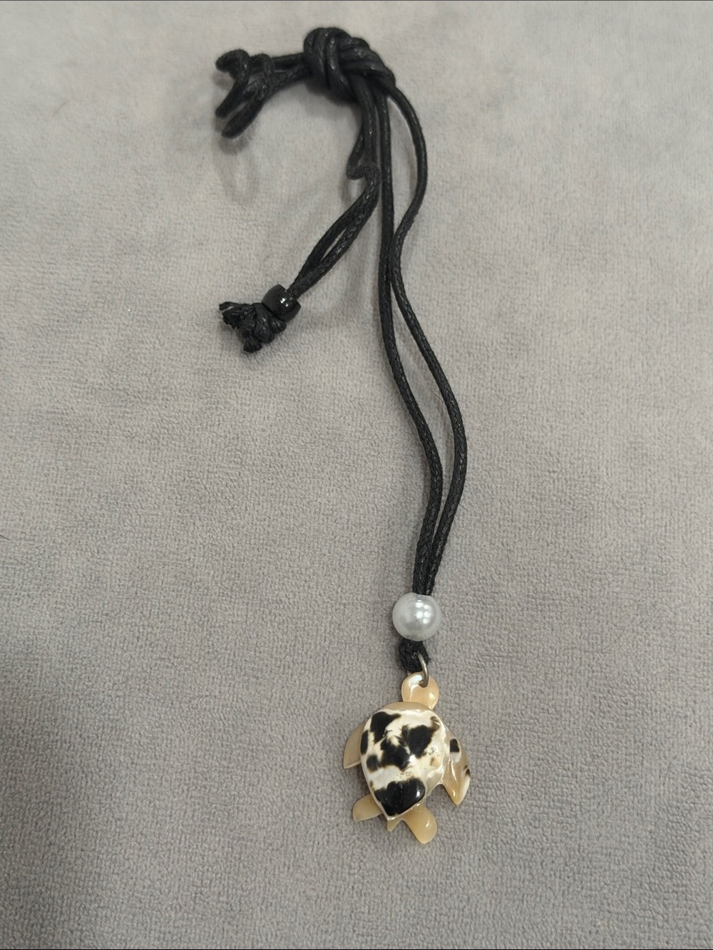 Black Cord Necklace with Gold & Black shell Turtle Pendant
